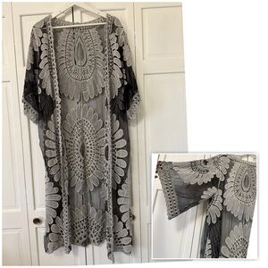 Black and Gray Sheer Lace Kimono Duster Fairy Grunge Whimsigoth Dark Romantic